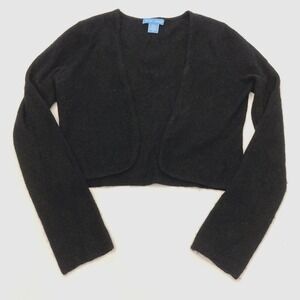 White + Warren Cashmere Cardigan Sweater Black Cropped Bolero Womens Small